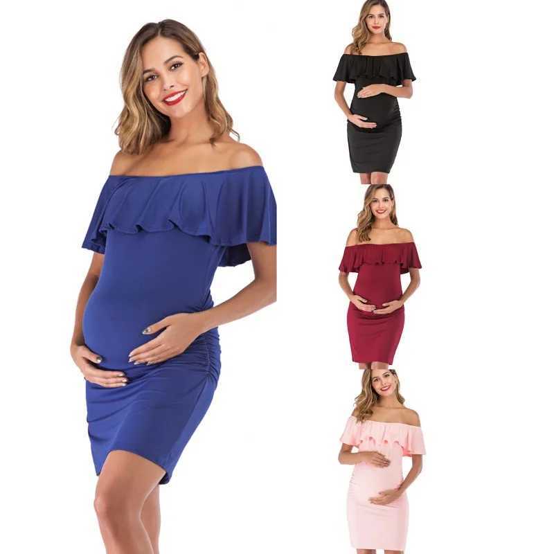 Solid Color Maternity Dresses Women Side Ruched Pregnany Dress Bodycon Pregnant Clothe Casual Mama Short Sleeve Wrap Baby ShowerT250311