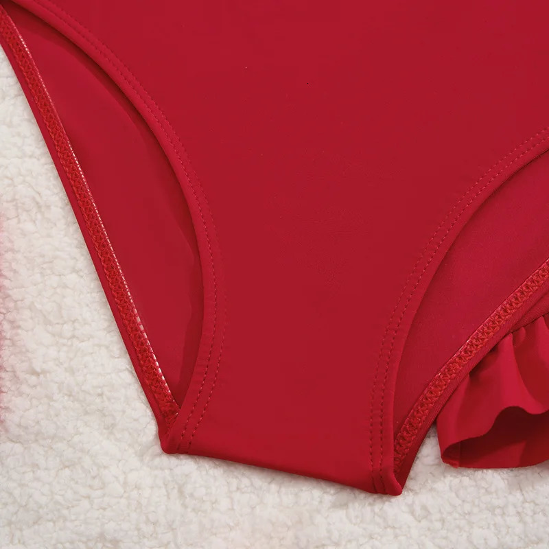 3 Pieces Ruffle Bikini 2025 Girls Swimsuit High Waist Kids Swimwear Female Beach Skirt Red Children Swimming Bathing Swim Suit 250311