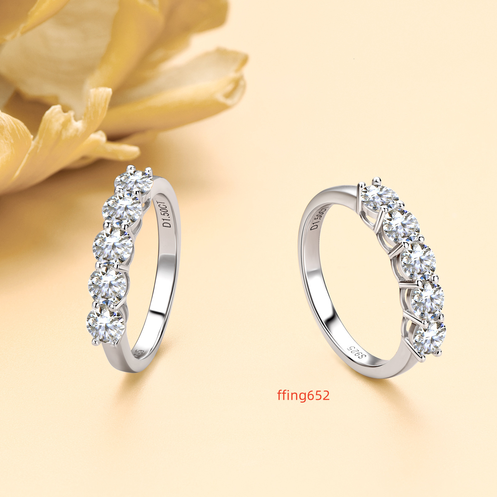 Wholesalers Single Row 4Mm Diamond Wedding Moissanite Rings 14K Gold Plating 925 Silver Moissanite Engagement Rings for Women