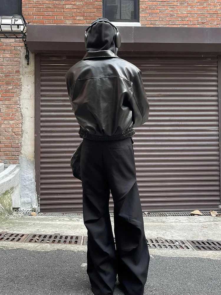 Spring Autumn Mens Cool Oversized Black Soft Pu Leather Jacket - Zipper Luxury with American Vintage Style Mens JacketT250311