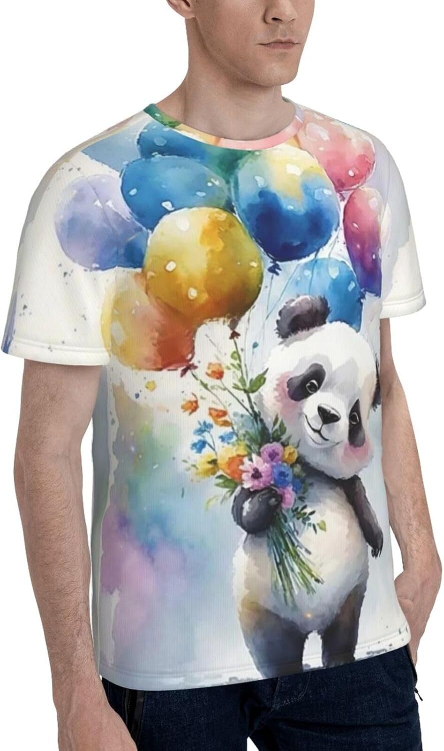 Mens T shirt Cute Panda Pattern Men's Women's T-Shirt Panda Holding Balloons 3D Printed Novelty Short Sleeve Unisex Fashion Tee tee Casual t