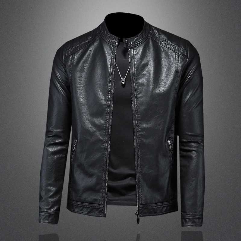 2024 High-quality Autumn and Winter New Fashion Handsome Men Stand Collar Motorcycle Leather Jacket Slim Stylish Man M-5XLT250311