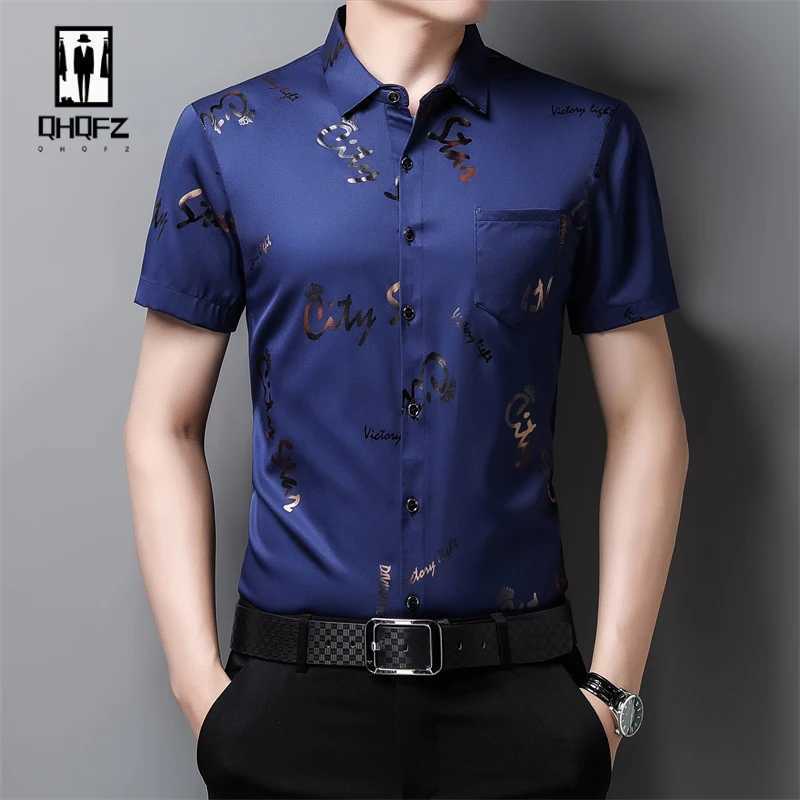 Mens casual and fashionable short sleeved printed shirt no ironing wear-resistant business top W250312