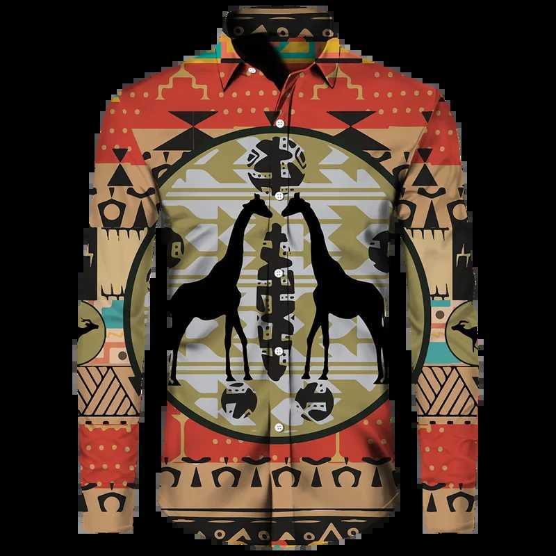 Dashiki African Print Mens Collar Button Shirt Casual Long Sleeve Shirt Fashion Street Clothing Trend Top Mens Clothing W250312
