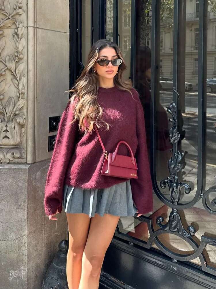Elegant Fuia Full Sleeve O Neck Sweater Lady Fashion Solid Color Loose Pullover Autumn Winter New Woman Commuter Knitwear