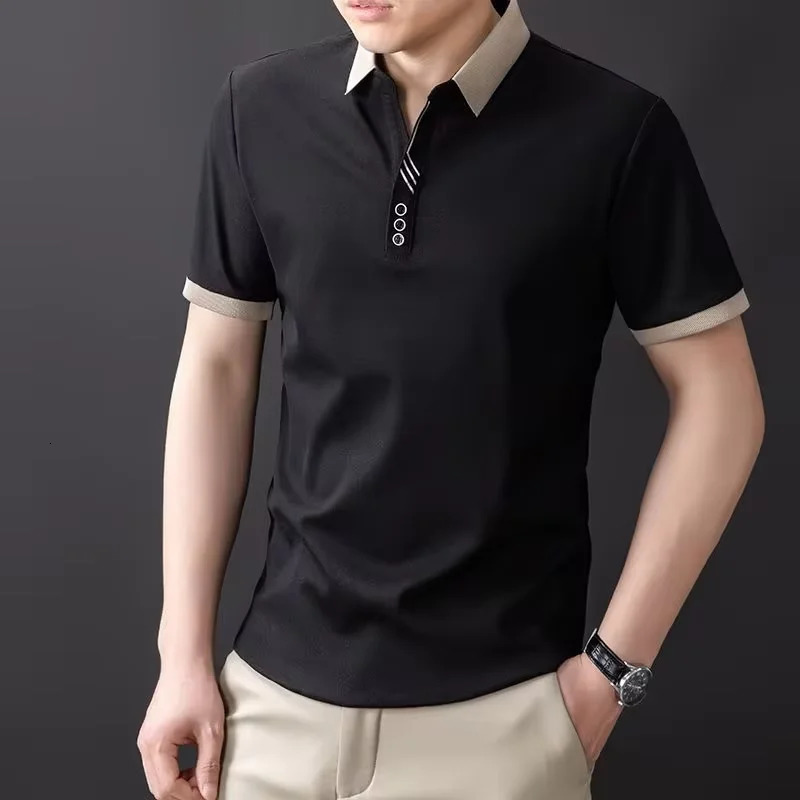 summer short sleeved polo shirt highend mens business casual solid color Tshirt comfortable breathable cool top 250312