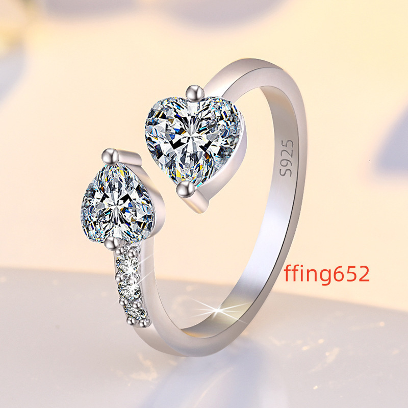 Women Mirco Pave Moissanite Diamond Ring Adjustable Silver Gold Plated Double Heart Cubic Zirconia Wedding Engagement Ring