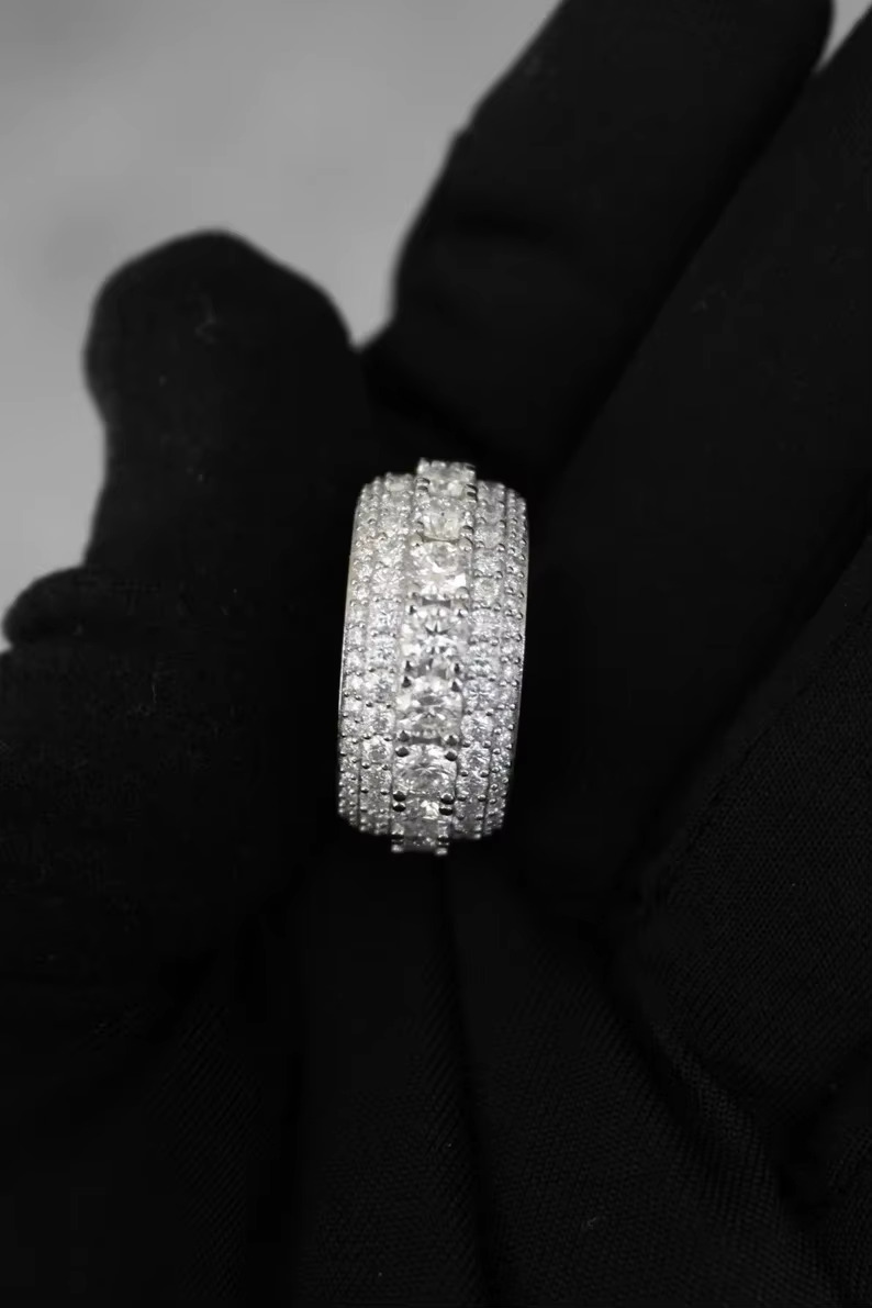 Moissanite Iced Out 5 Row Ring 925 Sterling Silver VVS Moissanite Diamond Ring Customized Jewelry Engagement Ring Gift for Her