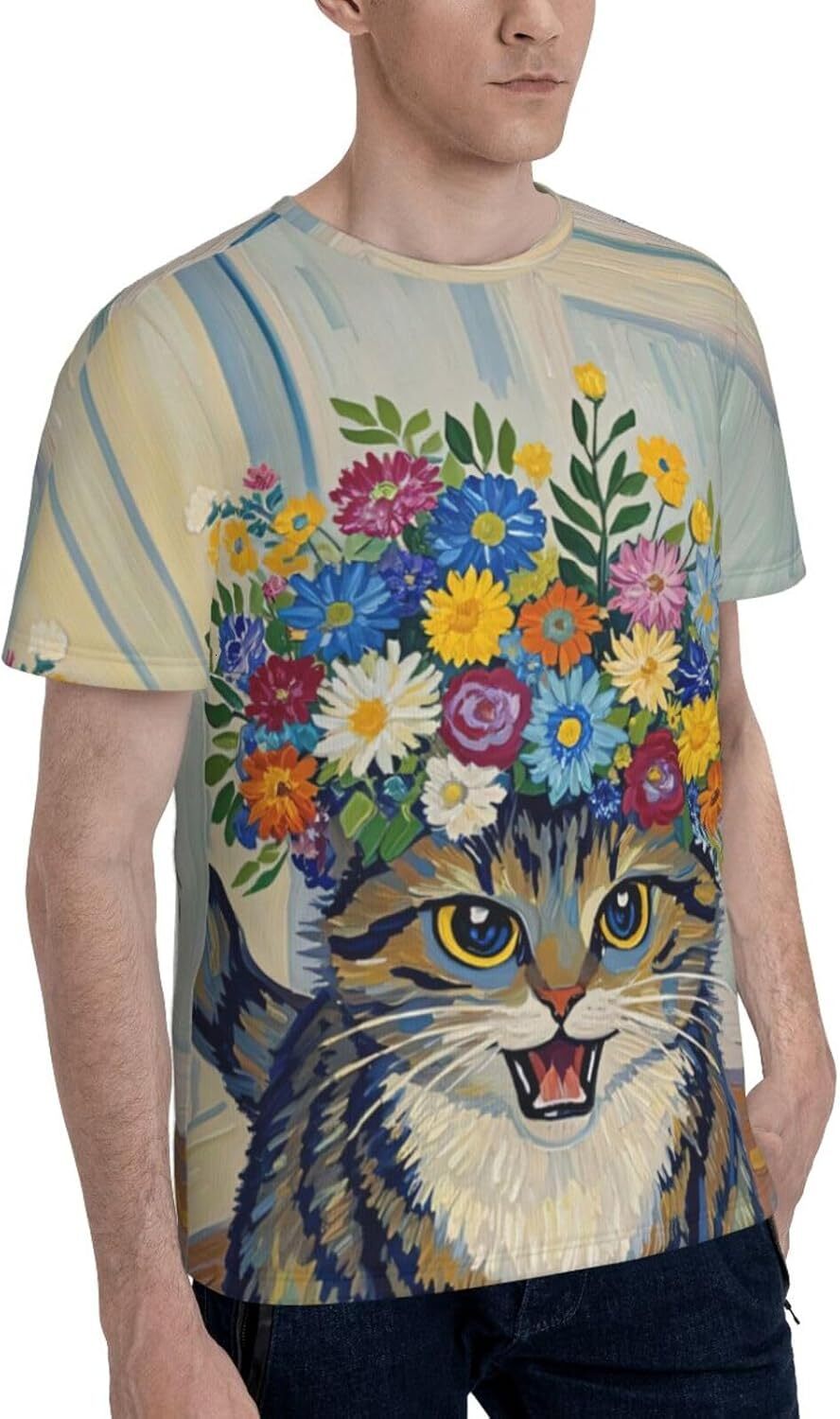 Mens T shirt Floral Cat Pattern Men's Women's T-Shirt Roaring Cat 3D Printed Novelty Short Sleeve Unisex Fashion Tee tee Casual tops summer 