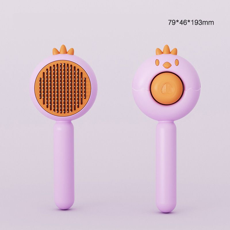 Cute cartoon chick pet cleaning comb ABS stainless steel material massage comfortable one button push hair curved comb teeth morefunpet
