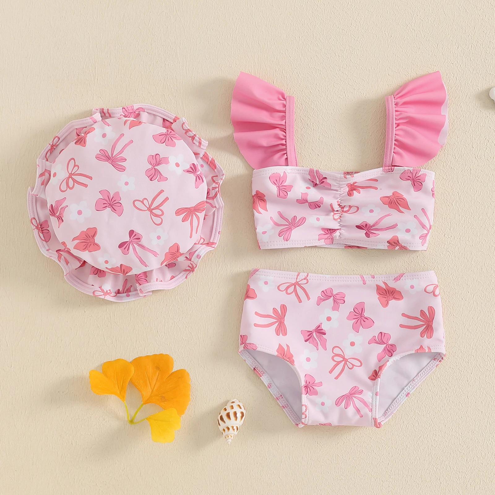 MISOWMNJOY Princess Toddler Girl Bikini Set Summer Beach Wear Swimsuit Plaid Print Ruffle Sleeveless Kids Bathing Suit and Hat 250311