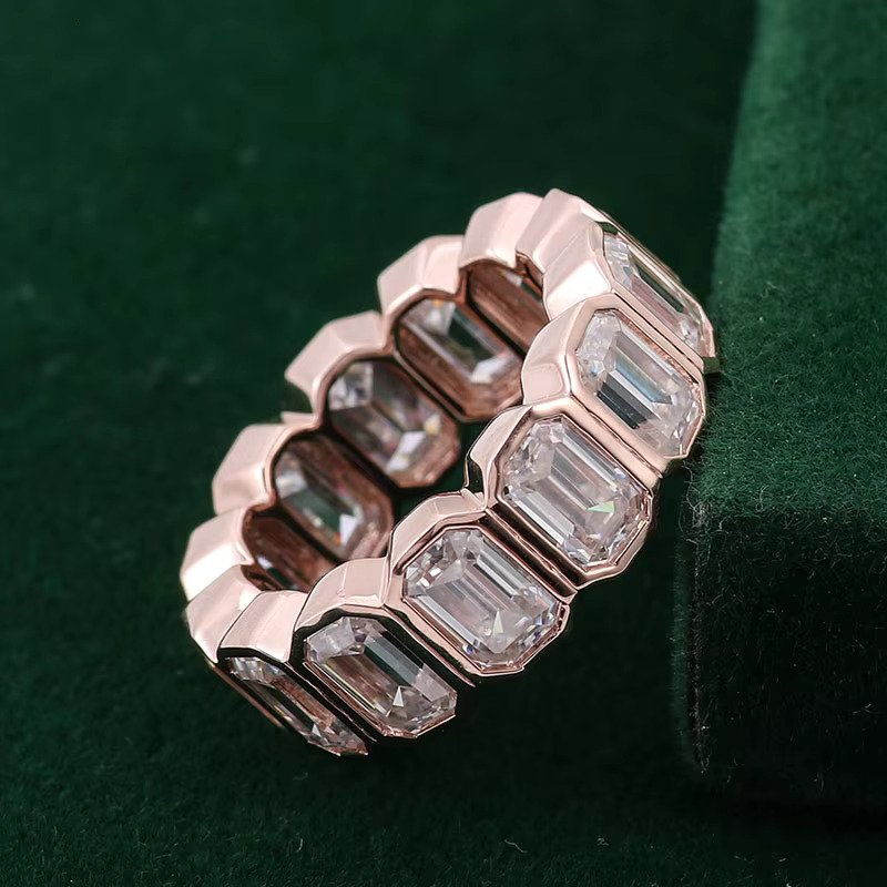 Fashion 4x6mm Emerald Shape DEF Moissanite Ring Full Eternity Band for Engagement Wedding Gift