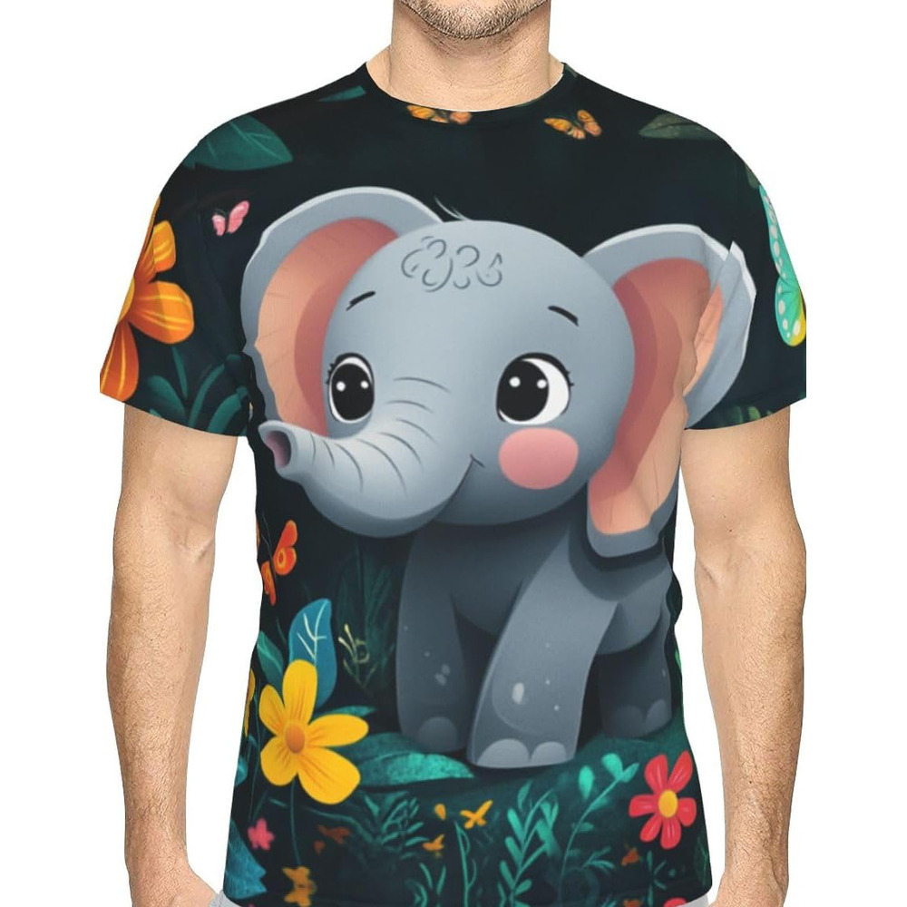 Mens T shirt Unisex Novelty Baby Elephant 3D Pattern Printed T-Shirts Cartoon Elephant Flowers Men Women Summer Casual Round Neck Tee cool