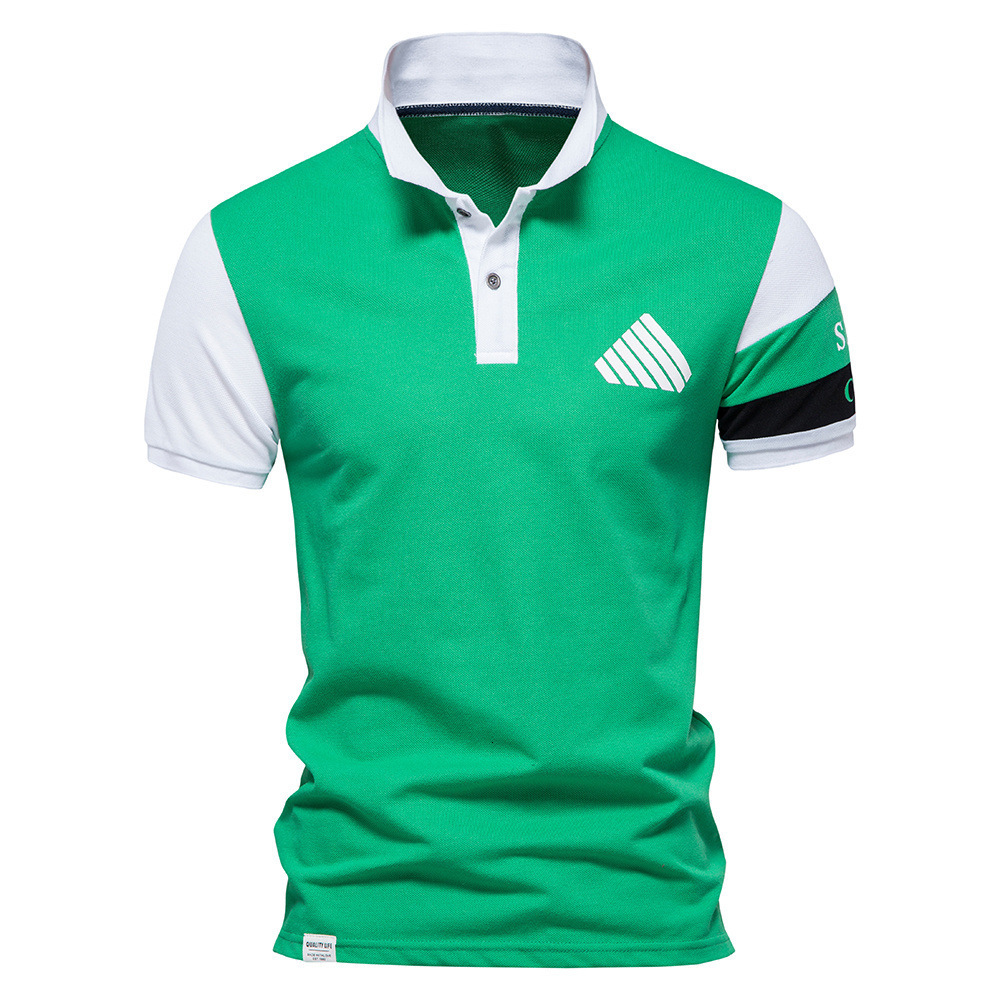 Short sleeved new lapel two-color patchwork embossed fashionable men's polo shirt made of cotton tracksuit