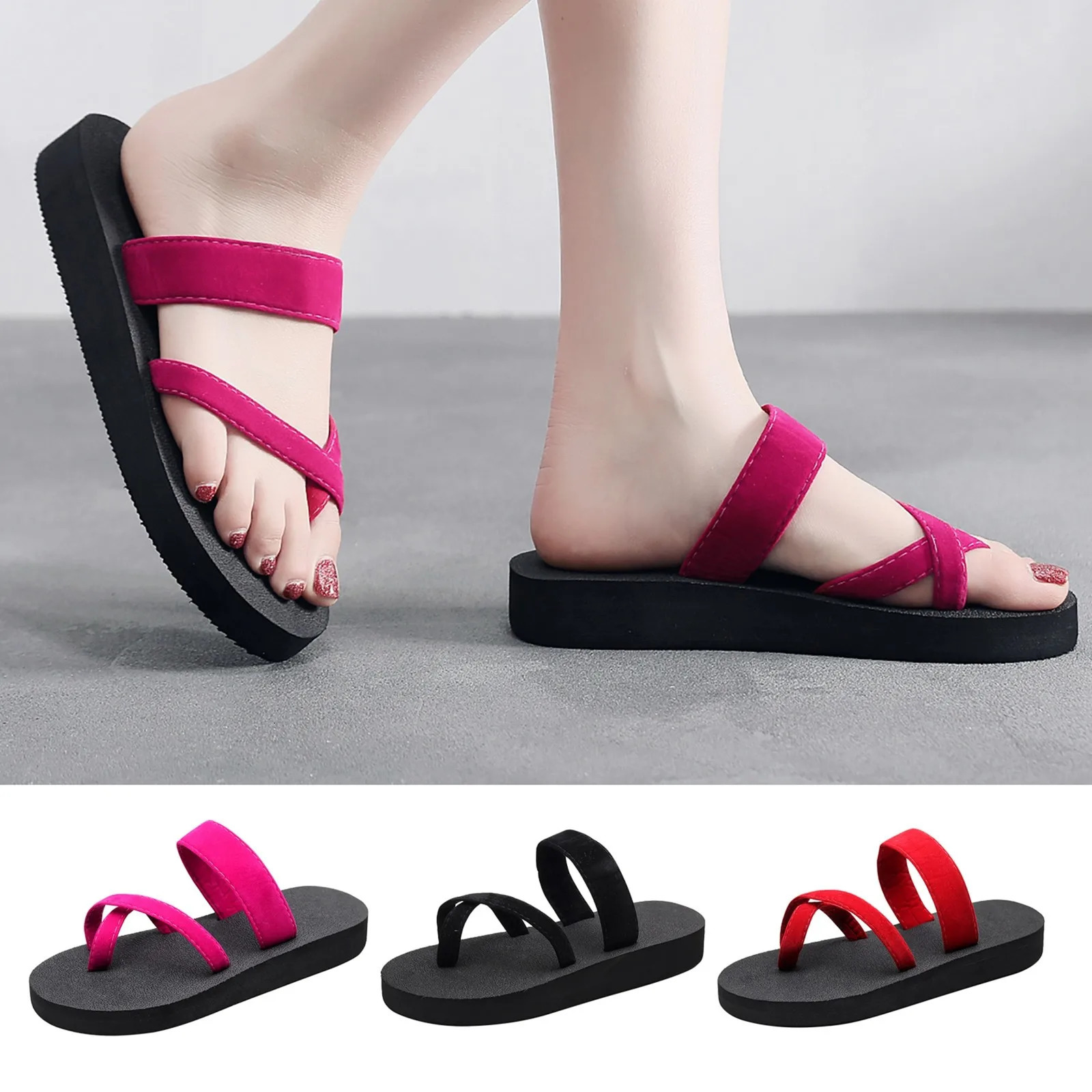 Slippers Clip On Feet Versatile Flat Beach Shoe Ladies Flip Flops Shoes 250304
