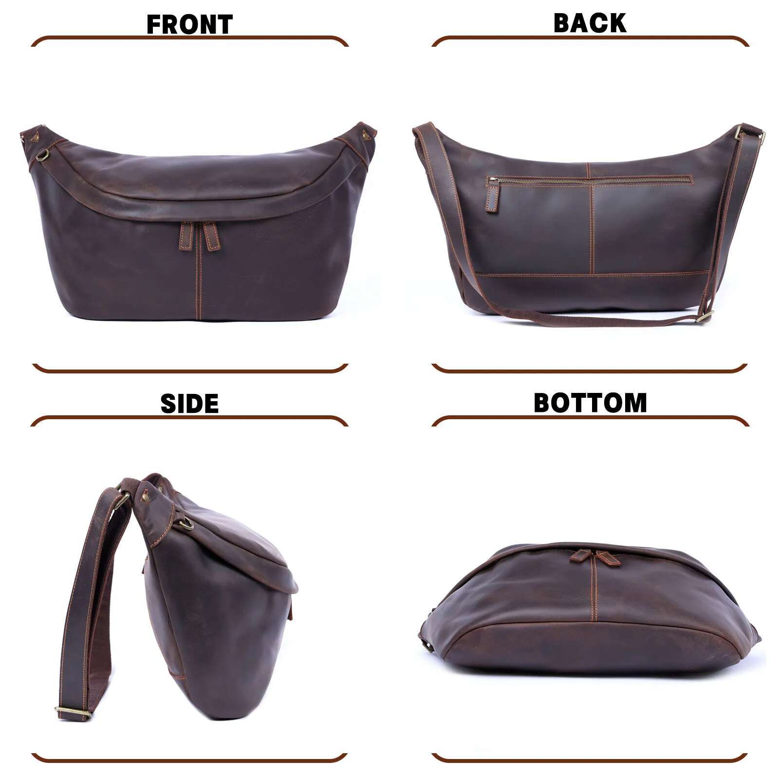 S.worker Vintage Genuine Shoulder For men Large Capacity Chest Bag Full Grain Leather 14 Inch Crossbody Daypack