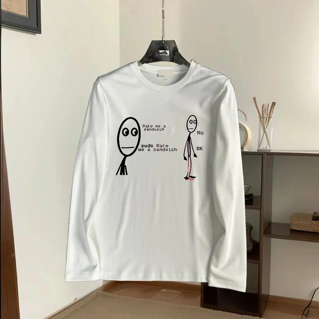 Mens pure cotton long sleeved Tshirt graffiti humorous slogan printed breathable 250312