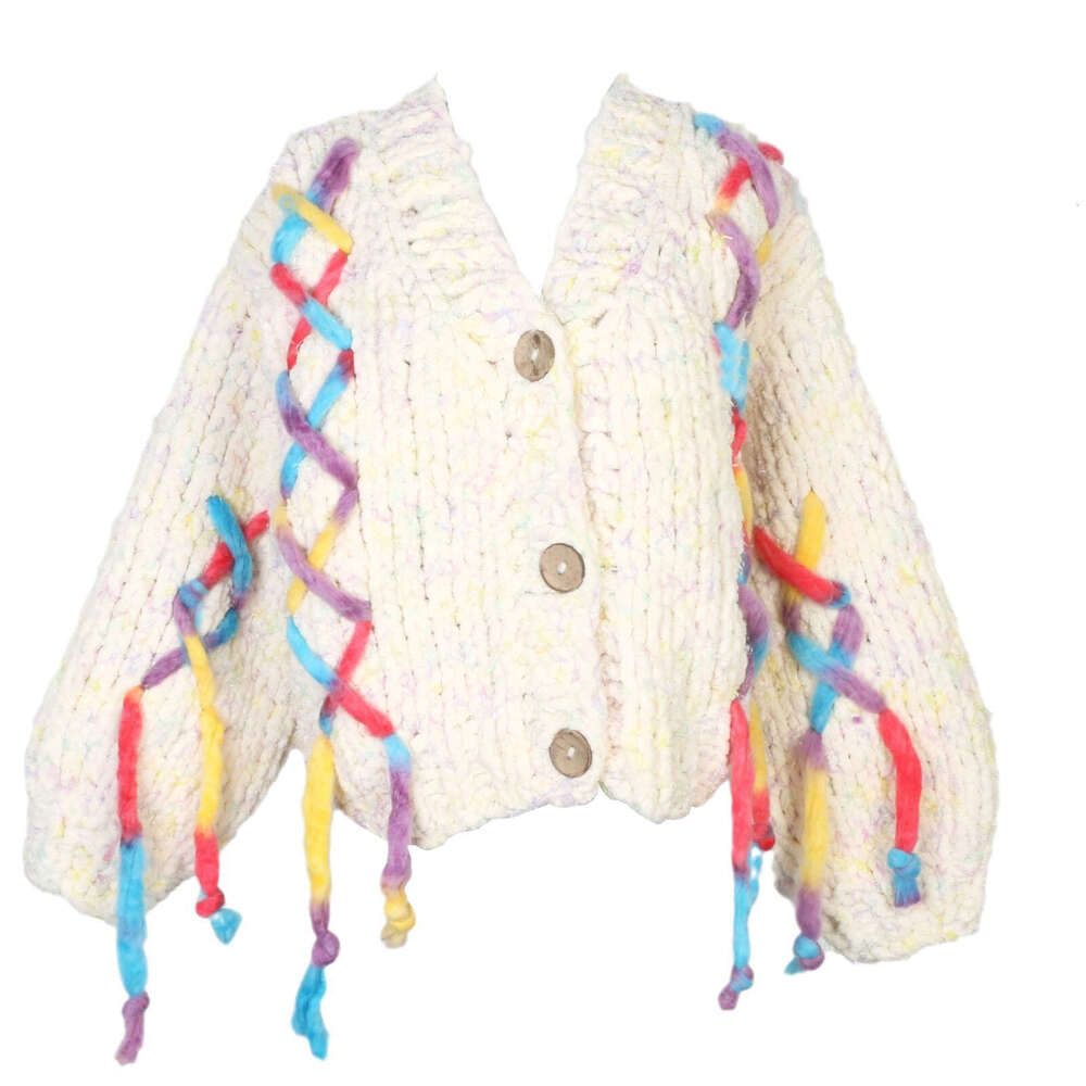 Sweater Jacket Women's Colorful Hand Hook Loose Fashion Temperament Autumn And Winter New Item Stick Needle Sweater Cardigan Thick