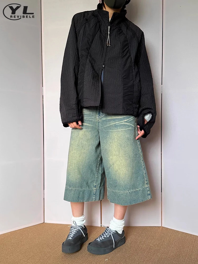 Mens Summer Denim Shorts High Street Harajuku Casual Straight Jeans Wash Five Point Pants Retro Pocket 250312