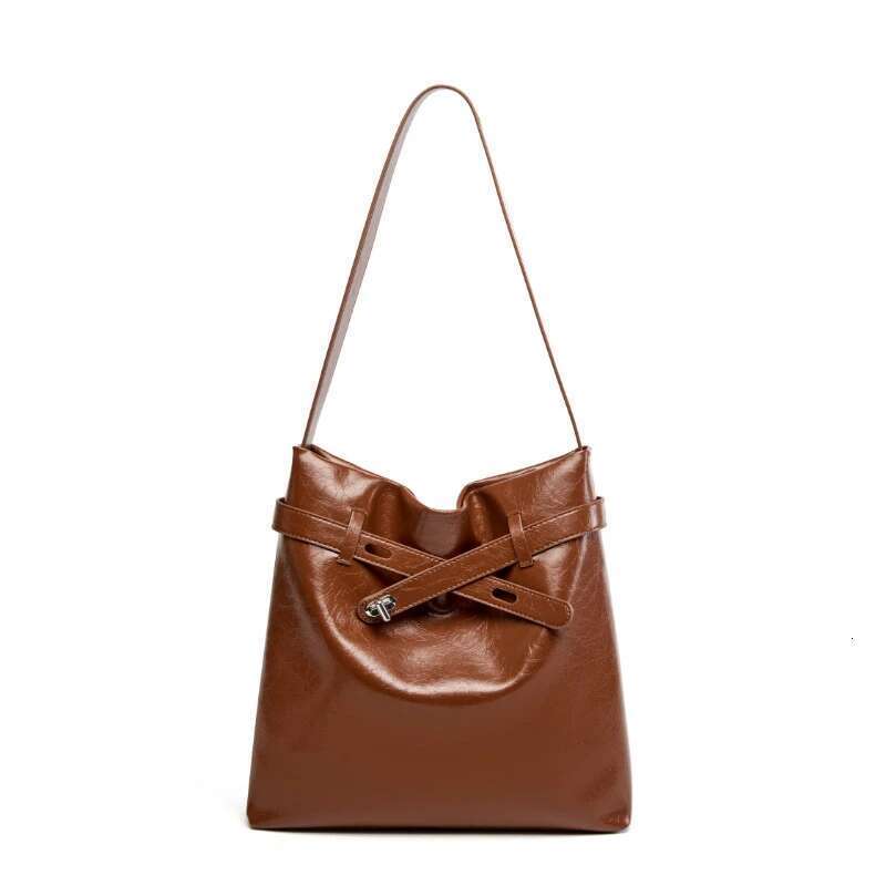 Women's Bags handbag Hifashion Retro Oil Wax Genuine Leather Large Tote Shoulder Bags For Women Designer Bucket Underarm Ladies Handbags