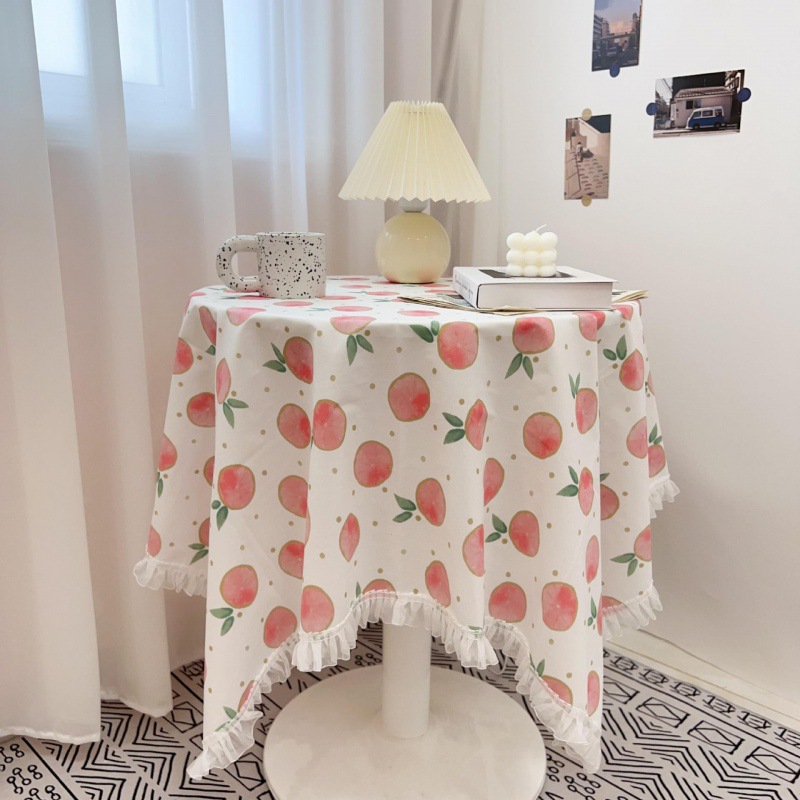 Tassel lace ins style wallpaper girly cartoon floral round table square table student desk pad net red velvet fabric A78E01