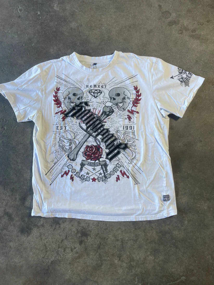 Y2K Vintage Letter Print T-shirt Pure Cotton Oversized T-Shirt Men Street Hip Hop Gothic Harajuku Punk Loose Short Sleeves 250310