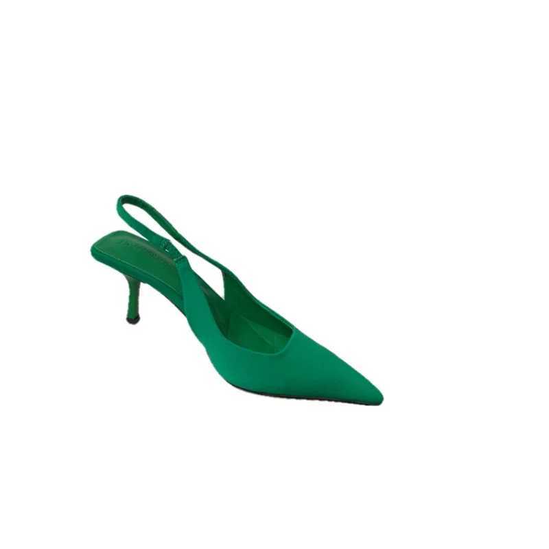 Simple E Slingback Pumps New 2023 Summer Elegant Hot Pointed Toe High H Shoes Wan Solid Thin Heel Sandals For Wen Z250311
