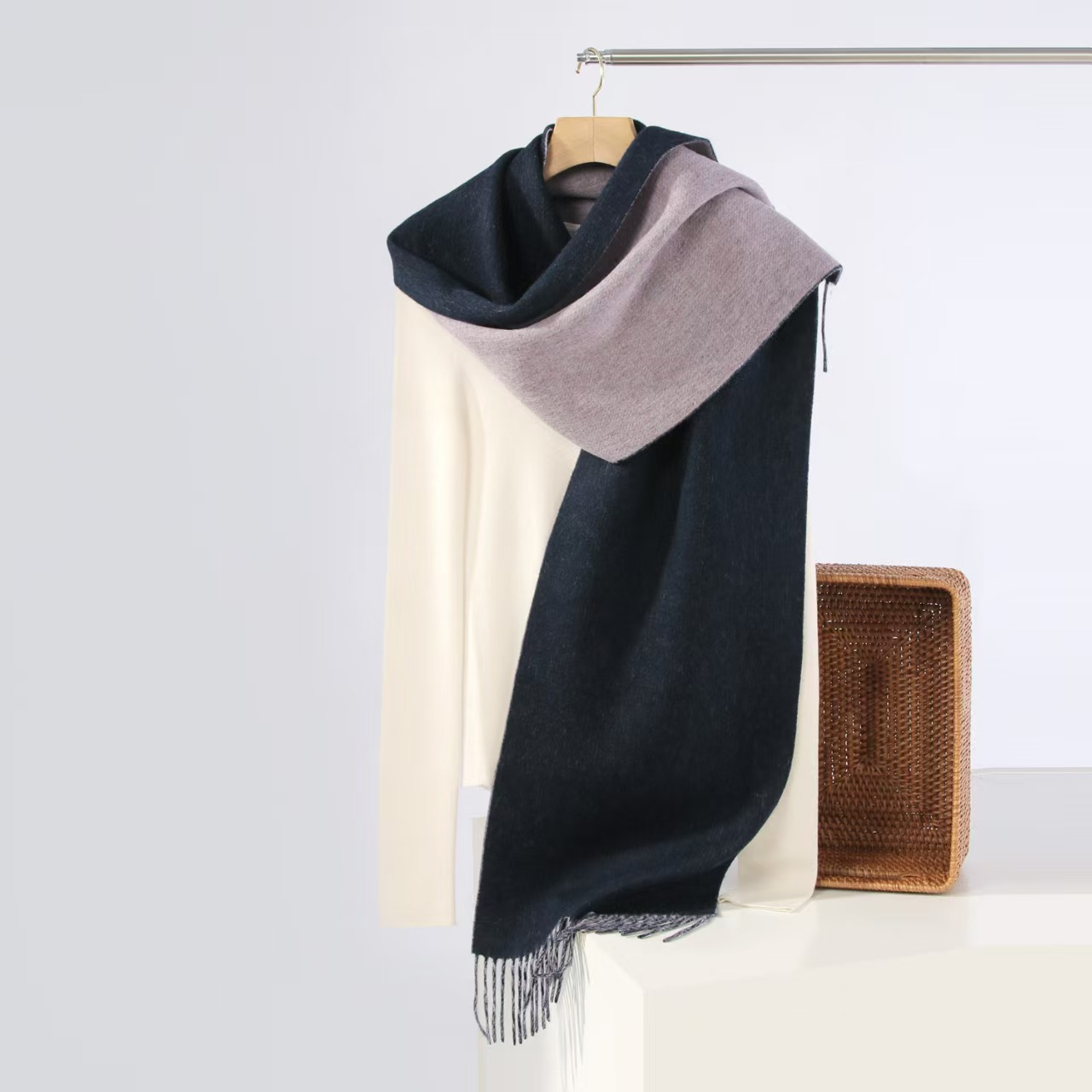T269 new wool double-sided scarf women's Inner Mongolia pure color wool scarf men's versatile business scarf