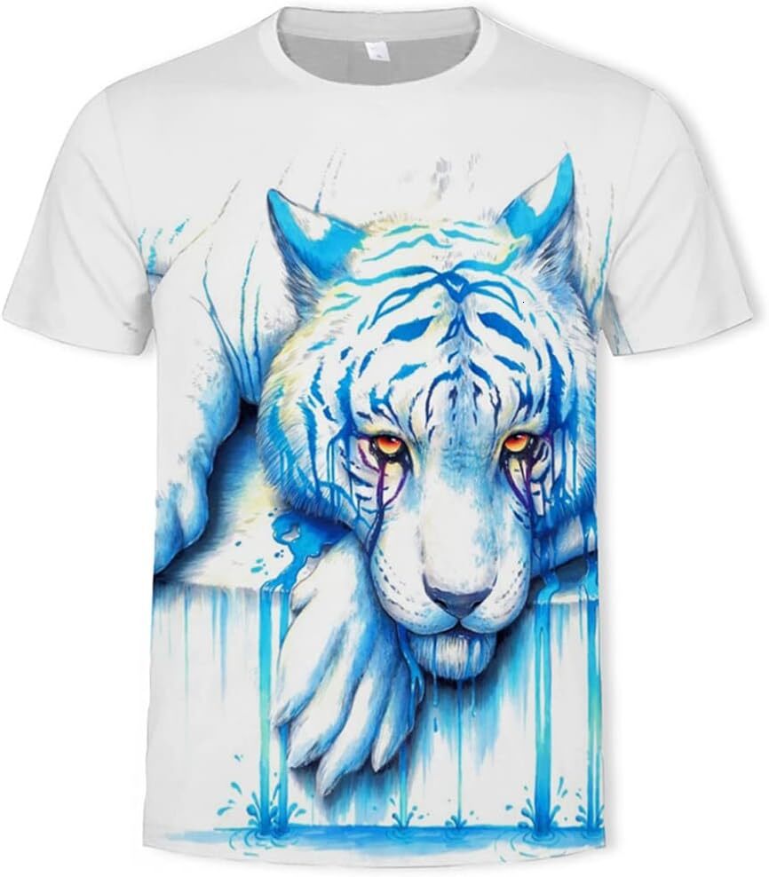 Mens T shirt Men's Summer Casual Tiger Tattoo T-Shirt, Vikings 3D Digital Print Tiger Pattern Short Sleeve tee Casual tops summer clothes
