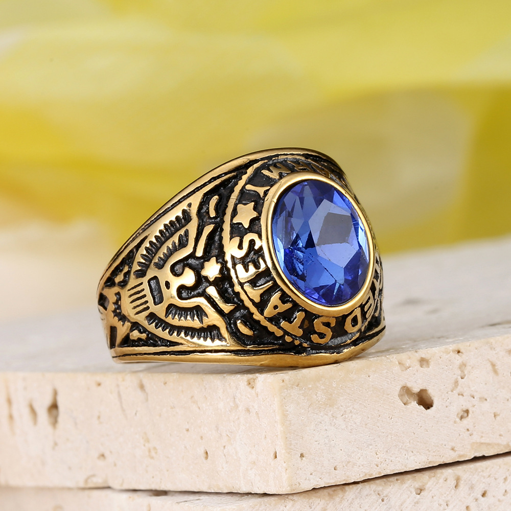 Hip Hop Retro Inlay Colorful Stones Casting Eagle Ring Stainless Steel Mens Jewelry