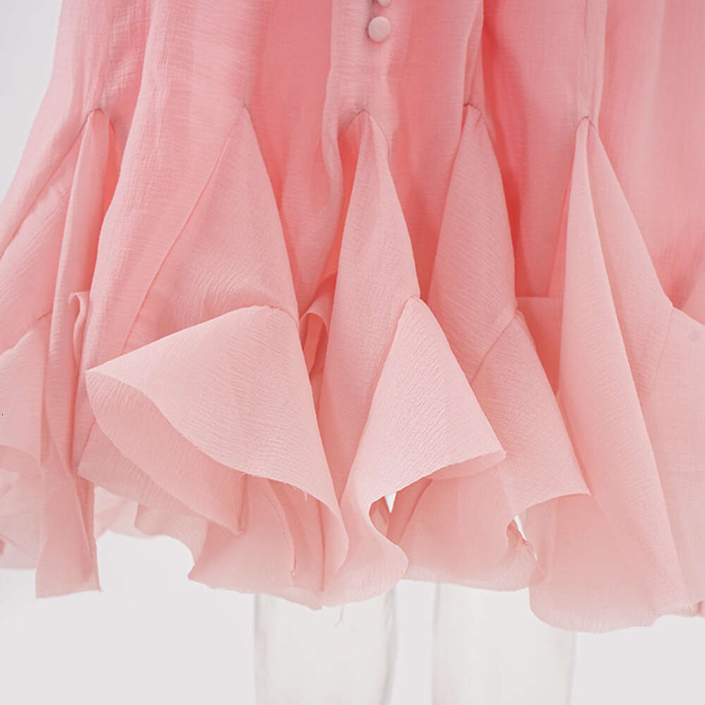 French Elegant Flower Bud Lotus Leaf Edge Skirt For Women's Spring New Style Trumpet Sleeve High-End Mesh Dress