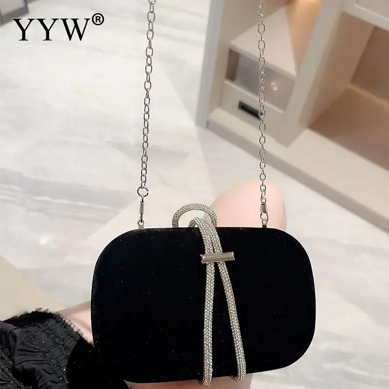 Elegant Evening Clutch Bag Box Bag Black Velvet With Chain Rhinestone Handbags Female Clutches Party Wedding Bag Crossbody Bags 250311