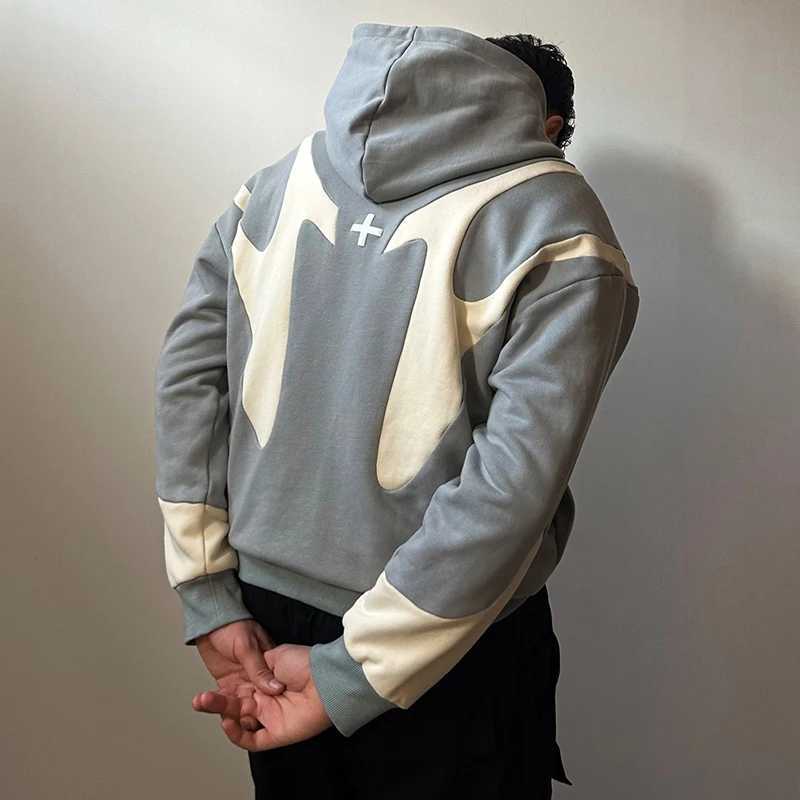 currents pinstripe loose hooded sweatshirt high street fashion brand suit american couple casual suit y2k sweatshirt hoodie M250312