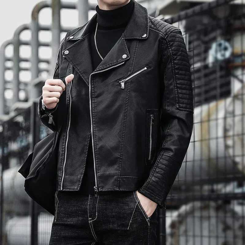 New Autumn Mens Leather Jacket High-quality Korean Fashion Youth Zipper Motorcycle Coat Male Business Casual PU Leather JacketsT250311