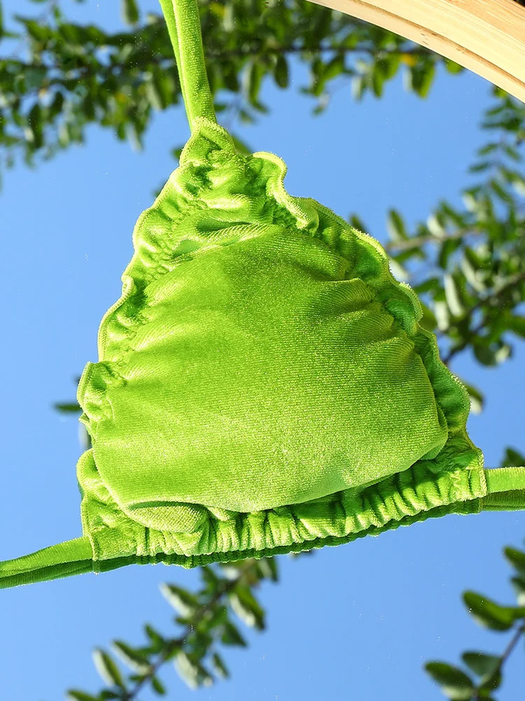 ZRTAK Swimsuit Bikinis Micro Thongs Women Triangle Swimwear Velvet Bandage Bathing Suits Brailian Biquini 250310