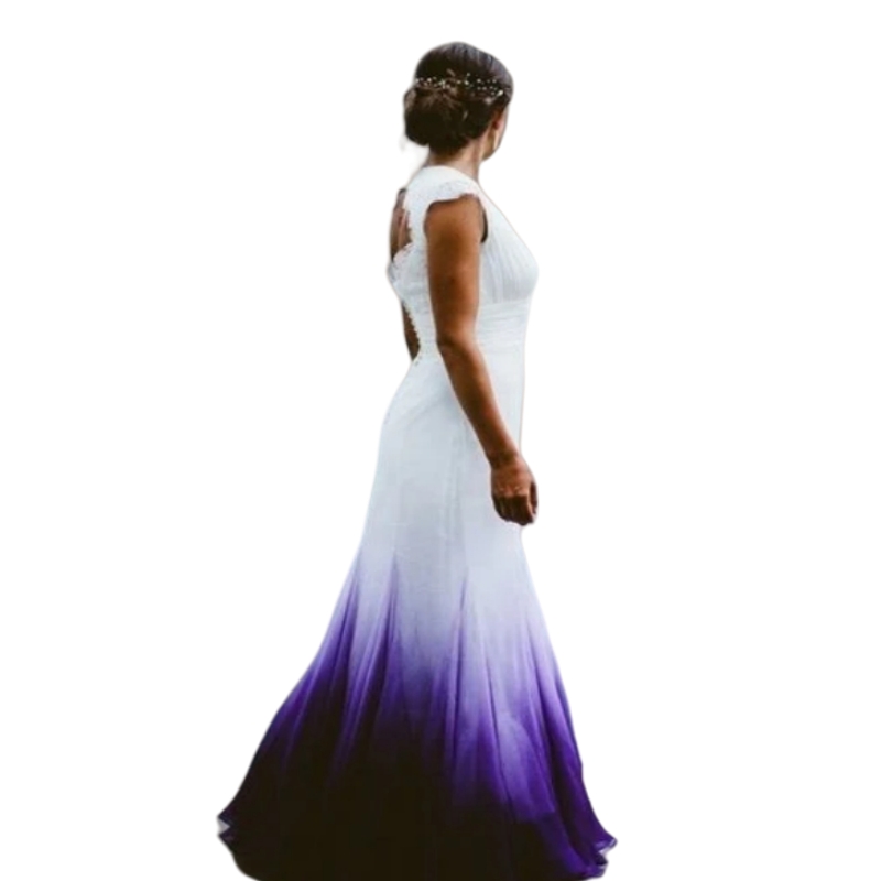 Gradient Purple And White Beach Wedding Dresses Open Back Sleeveless Long A-Line Bohemian Bridal Gown 2025 Colorful Country Chiffon Bride Dress Custom