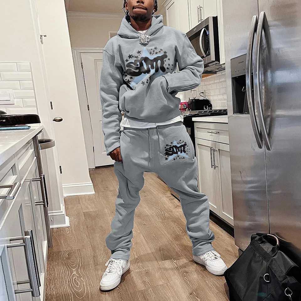 Mens Autumn Winter Hoodie Suit Two-piece 3D Printed Sportswear Casual Bell Pants Sportswear Set Y2k Strtwear Mens Clothing X2505281