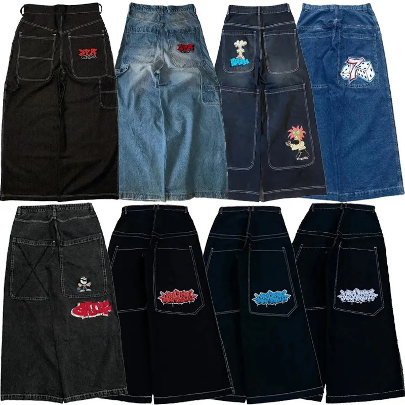 Y2K bagged jeans retro ed highquality mens hiphop Harajuku Gothic street fashion casual wide leg 250312