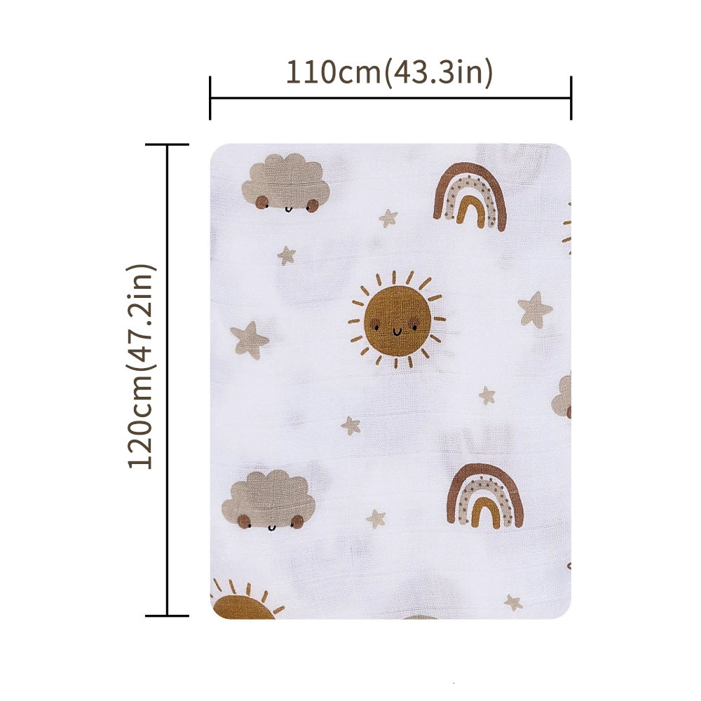 Infant 120x110cm Bamboo Cotton Baby Muslin Swaddle Blanket Cute Soft Print Towel Wrap 250304