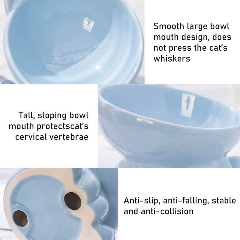 Tilted Dog Cat Food Bowl Ceramic Cat Feeder Elevated Cat Dog Tableware Drinking Fountain Protects Pet Spine Pet Supplies