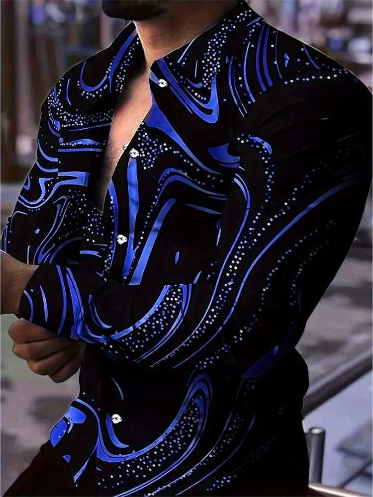 Texture printing business casual mens shirt official button up party shirt daily spring summer lapel long sleeved breathable top W250312