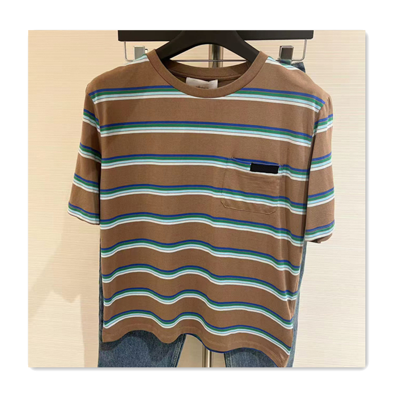 Womens tshirt fashion designer t shirt Maillard contrasting striped coffee short sleeved top wome classic versatile casual short sleeved women shirts top