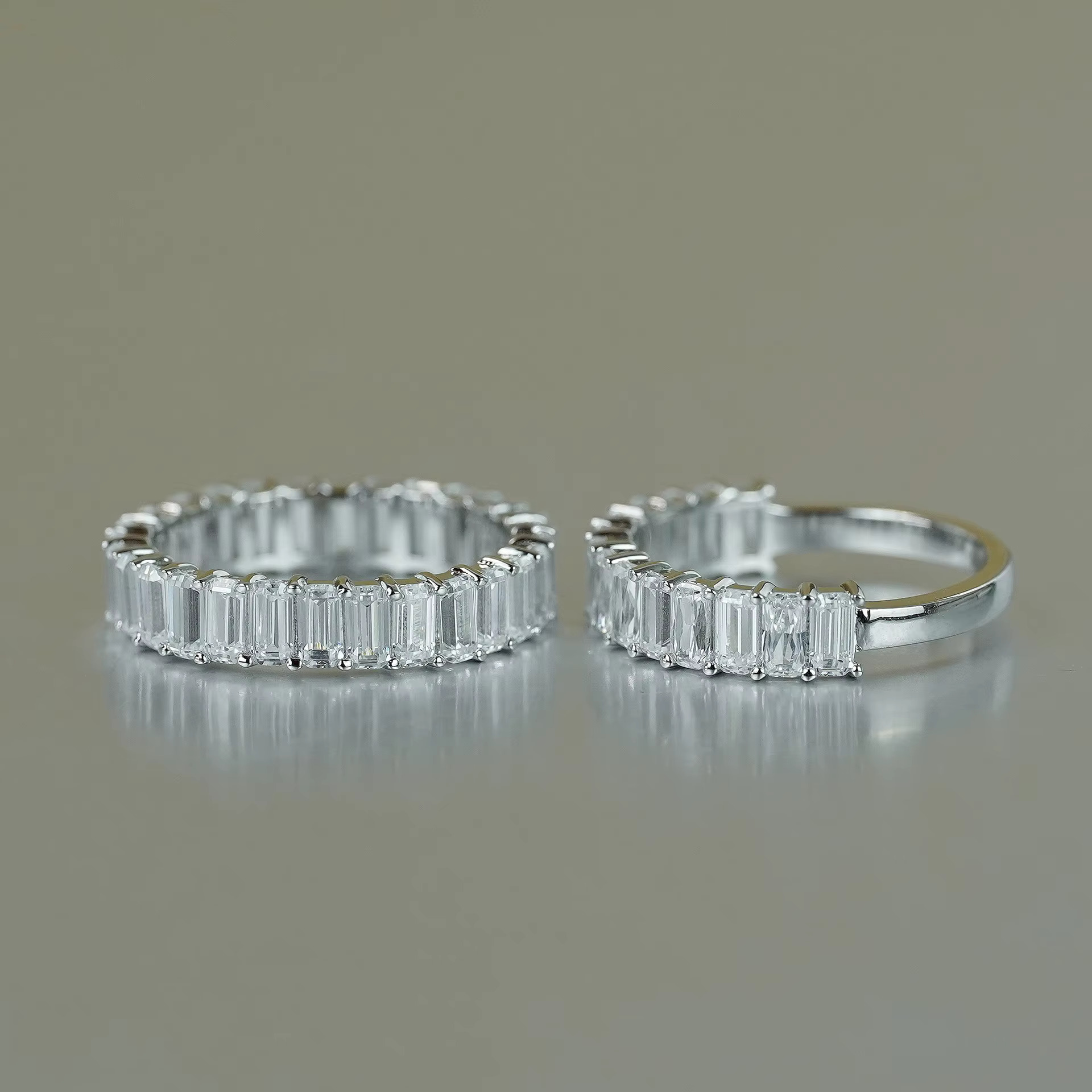 Valentines Day Gift Emerald Moissanite Eternity Ring Sterling Silver Gold Plated Full and Half Inlaid Moissanite Diamond Ring