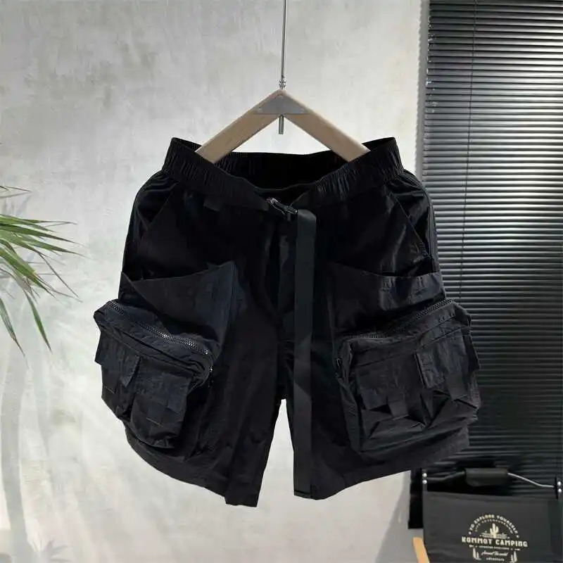 Summer Mens Clothing Drawstring Pocket Loose Zipper Cargo Safari Style Athleisure Fashion Comfortable Splicing Solid Color Thin 250310