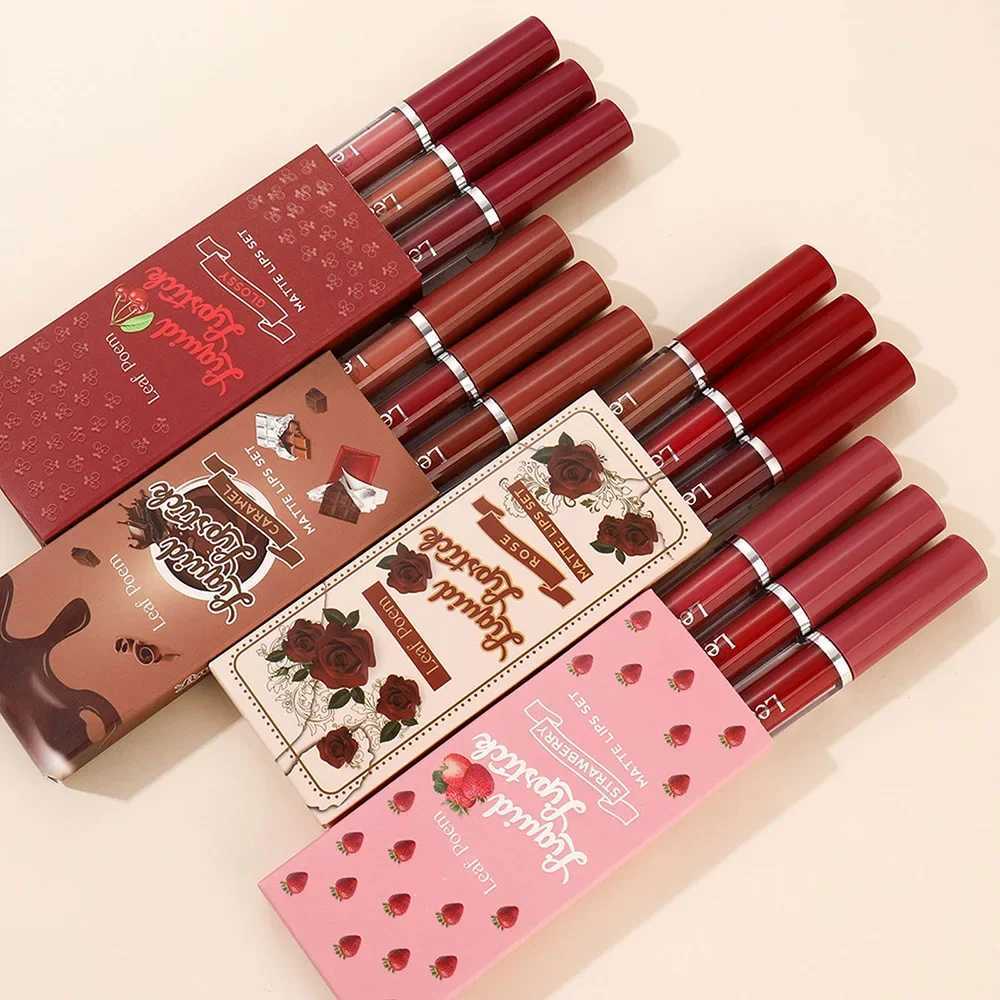 Waterproof and durable velvet matte lip color set strawberry moisturizing lipstick set beauty cosmetics rose lip color W250312