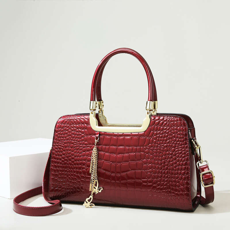 Women's Bags handbag Ladies' handbag fashionable and high-end crocodile pattern shoulder new hot selling patent leather crossbody bag, large