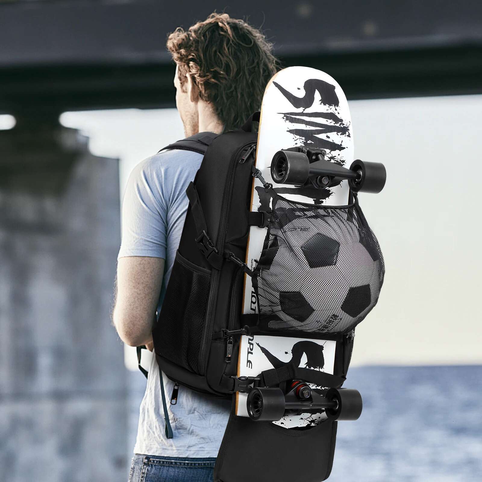 Yh&Gs Skateboard With USB Charging Port Multifunctional Sports Longboard Bag Basketball Backpack For 15.6 Inch Laptop