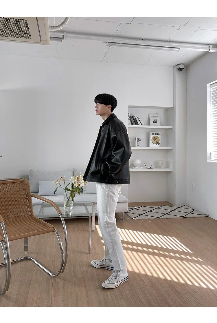 Spring Autumn Cool y Short Black Soft Light Pu Leather Jacket Men Zipper Casual Mens Jackets and Coats Fashion 250312