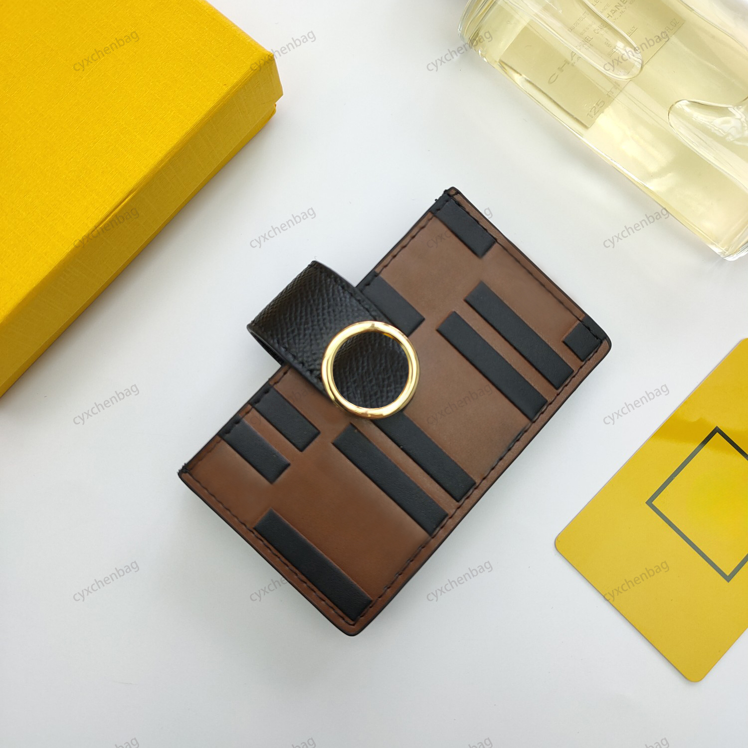 Card Holders Wallet fashion middle sandwich convenience cards bag 5 card slots with logo internal label black calf leather material 6 colors available