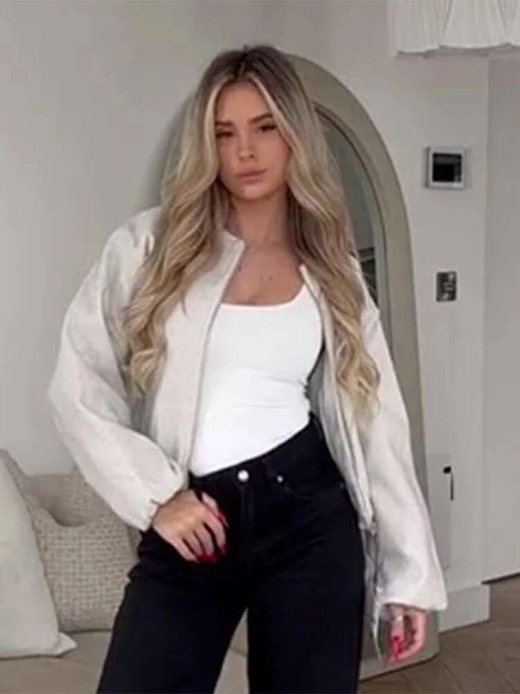 Fashion Solid Zipper Woolen Coat Women Long Sleeve O Neck Lady Bomber Jacket Autumn Warm Pocket Female Street Chic Short Outwear